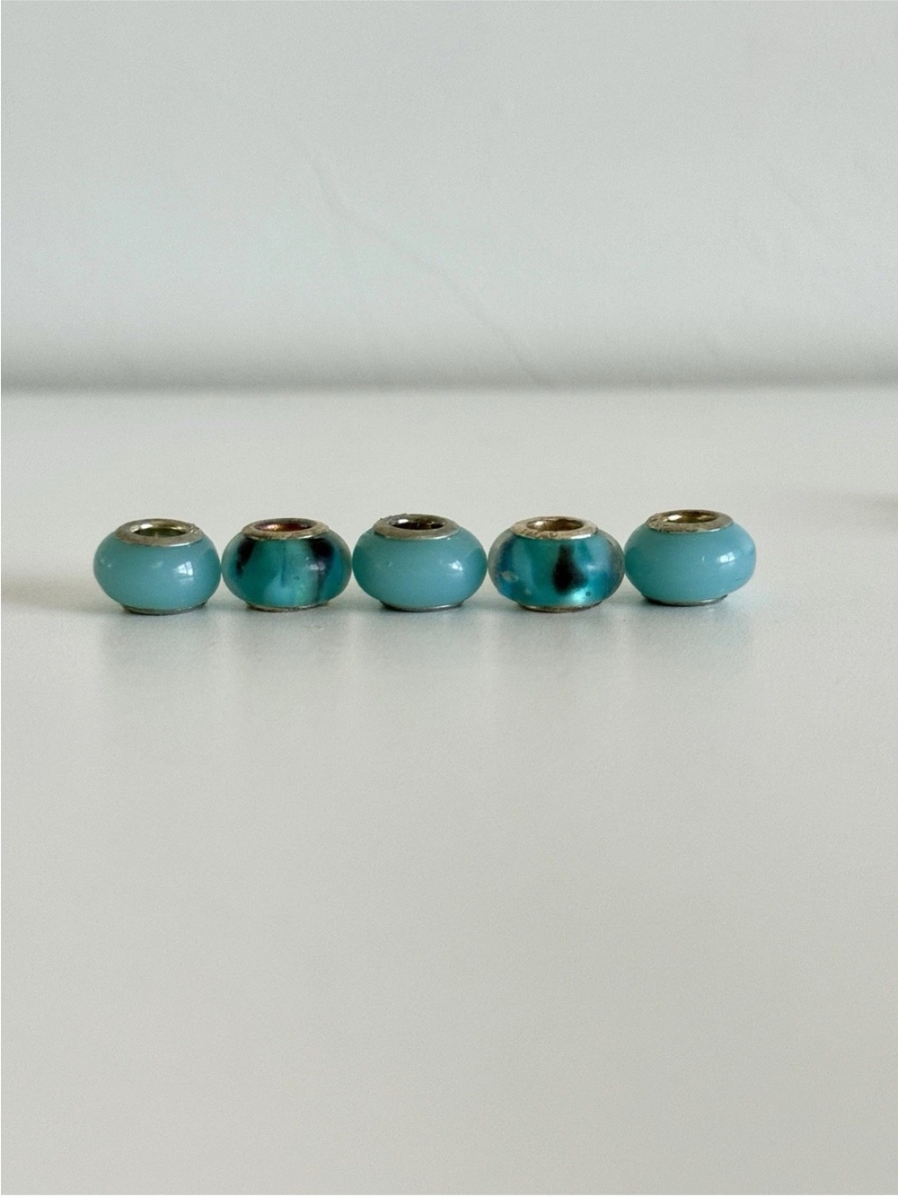 925 Silver Beads Murano "Blue Glass" Bead Charms For Bracelets Lot Of 9